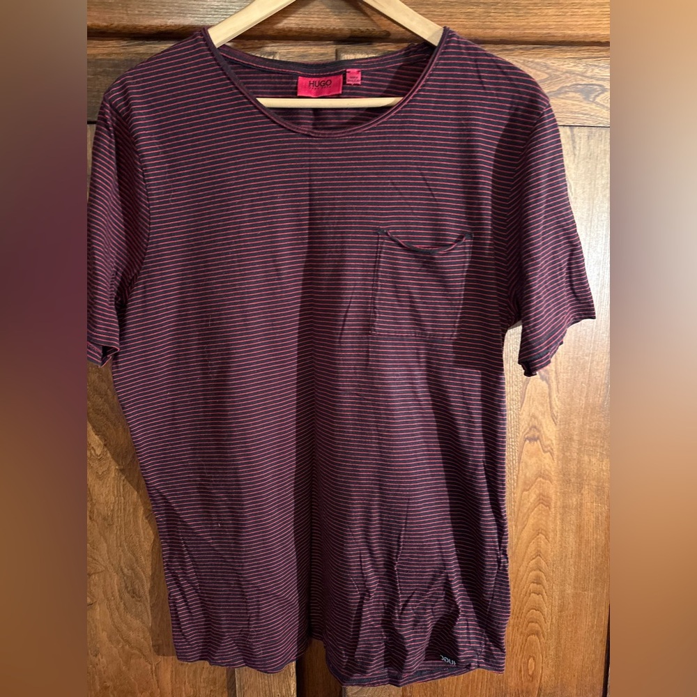 Hugo Boss Black and Red Striped Top